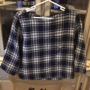 Navy and white plaid Madewell blouse